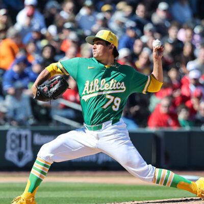 LAS VEGAS, NEVADA - MARCH 07: Gage Jump #79 of the Athletics throws a pitch against the Los Angeles Angels in the first inning of a spring training game at Las Vegas Ballpark on March 07, 2026 in Las Vegas, Nevada. The Angels defeated the Athletics 3-0. (Photo by Ethan Miller/Getty Images)