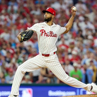 PHILADELPHIA, PENNSYLVANIA - OCTOBER 04: Cristopher Sanchez #61 of the Philadelphia Phillies pitches in the first inning against the Los Angeles Dodgers in game one of the Division Series at Citizens Bank Park on October 04, 2025 in Philadelphia, Pennsylvania. (Photo by Hunter Martin/Getty Images)