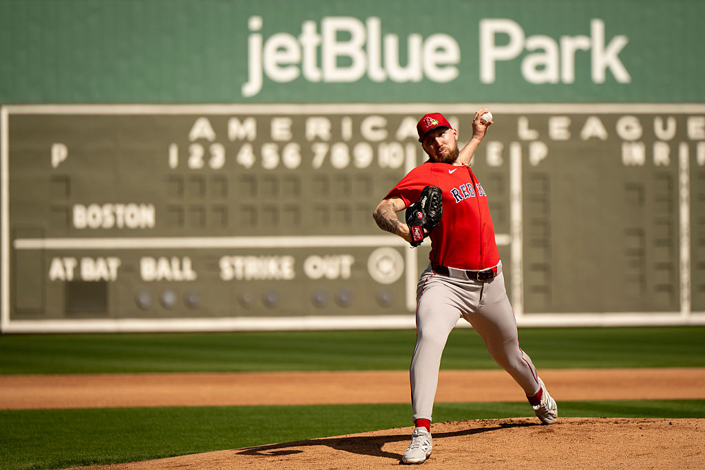 FORT MYERS, FLORIDA - FEBRUARY 11: Garrett Crochet #35 of the Boston Red Sox throws live batting practice during a workout at JetBlue Park at Fenway South on February 11, 2026 in Fort Myers, Florida. (Photo by Maddie Malhotra/Boston Red Sox/Getty Images)