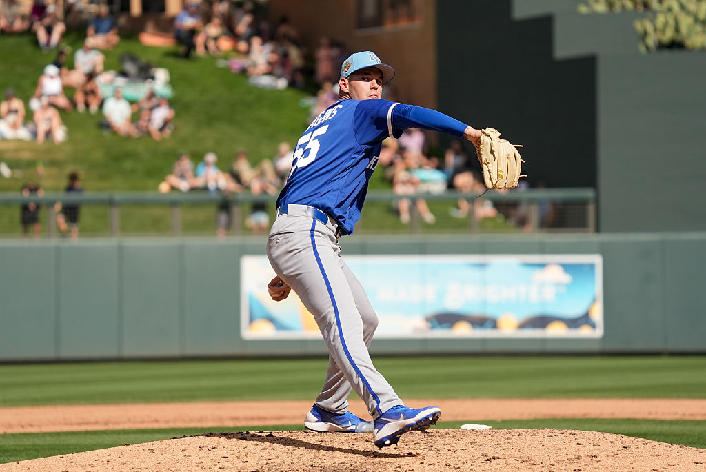 SCOTTSDALE, AZ - FEBRUARY 28: Cole Ragans #55 of the Kansas City Royals pitches during the game between the Kansas City Royals and the Colorado Rockies at Salt River Fields at Talking Stick on Saturday, February 28, 2026 in Scottsdale, Arizona. (Photo by Zach Gardner/MLB Photos via Getty Images)