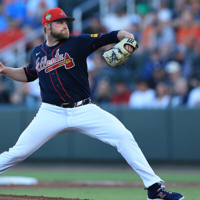 NORTH PORT, FL - MARCH 14: Bryce Elder #55 of the Atlanta Braves delivers a pitch during the spring training game between the Boston Red Sox and the Atlanta Braves on March 14, 2026 at CoolToday Park in North Port, FL. (Photo by Jeff Robinson/Icon Sportswire via Getty Images)