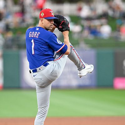 SURPRISE, ARIZONA - MARCH 05, 2026: MacKenzie Gore #1 of the Texas Rangers throws a pitch during the first inning of a spring training game against the Kansas City Royals at Surprise Stadium on March 05, 2026 in Surprise, Arizona. (Photo by David Durochik/Diamond Images via Getty Images)