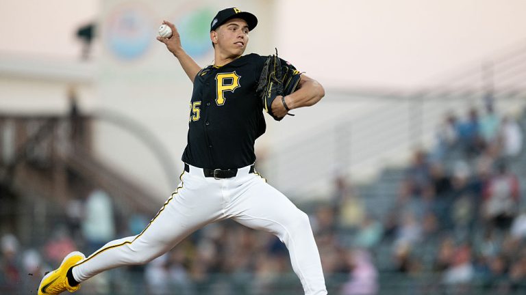 BRADENTON, FL - MARCH 20: Seth Hernandez #25 of the Pittsburgh Pirates pitches during the game between the Detroit Tigers and the Pittsburgh Pirates at LECOM Park on Friday, March 20, 2026 in Bradenton, Florida. (Photo by Julio Aguilar/MLB Photos via Getty Images)