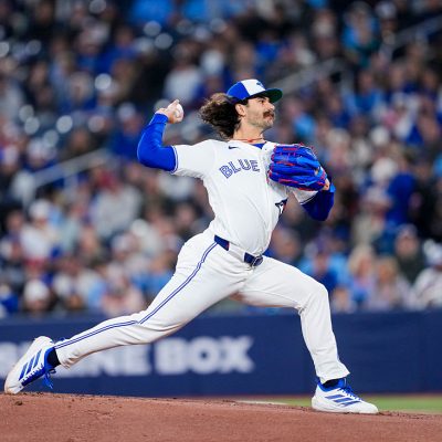 TORONTO, CANADA - MARCH 28: Dylan Cease #84 of the Toronto Blue Jays pitches against the Athletics during the first inning in their MLB game at the Rogers Centre on March 28, 2026 in Toronto, Ontario, Canada. (Photo by Mark Blinch/Getty Images)