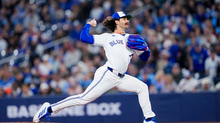TORONTO, CANADA - MARCH 28: Dylan Cease #84 of the Toronto Blue Jays pitches against the Athletics during the first inning in their MLB game at the Rogers Centre on March 28, 2026 in Toronto, Ontario, Canada. (Photo by Mark Blinch/Getty Images)