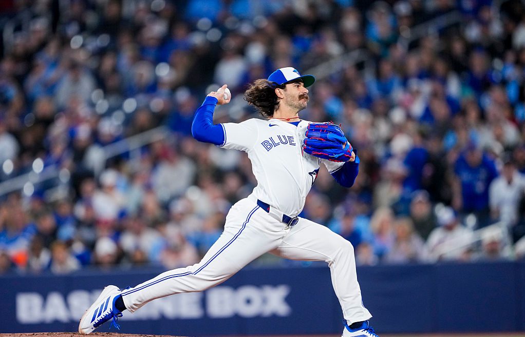 TORONTO, CANADA - MARCH 28: Dylan Cease #84 of the Toronto Blue Jays pitches against the Athletics during the first inning in their MLB game at the Rogers Centre on March 28, 2026 in Toronto, Ontario, Canada. (Photo by Mark Blinch/Getty Images)
