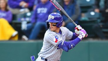 LOS ANGELES, CA - FEBRUARY 20: Sawyer Strosnider #10 of TCU Horned Frogs at bat during the game against the UCLA Bruins at Jackie Robinson Stadium on February 20, 2026 in Los Angeles, California. (Photo by Brian Rothmuller/Icon Sportswire via Getty Images)