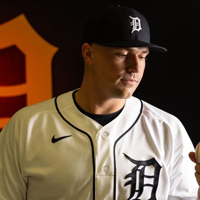 LAKELAND, FL - FEBRUARY 17: Tarik Skubal #29 of the Detroit Tigers poses for a photo during the Detroit Tigers photo day at Publix Field at Joker Marchant Stadium on Tuesday, February 17, 2026 in Lakeland, Florida. (Photo by Mike Carlson/MLB Photos via Getty Images)