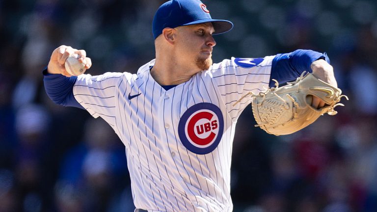 CHICAGO, ILLINOIS - MARCH 28: Cade Horton #22 of the Chicago Cubs pitches during the second inning against the Washington Nationals at Wrigley Field on March 28, 2026 in Chicago, Illinois. (Photo by Geoff Stellfox/Getty Images)