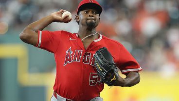 HOUSTON, TEXAS - MARCH 26: José Soriano #59 of the Los Angeles Angels pitches in the first inning against the Houston Astros on Opening Day at Daikin Park on March 26, 2026 in Houston, Texas. (Photo by Tim Warner/Getty Images)