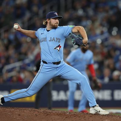 TORONTO, ON- APRIL 11 - Pitcher Spencer Miles (62) of the Toronto Blue Jays takes over as the Toronto Blue Jays play the Minnesota Twins. at Rogers Centre in Toronto. April 11, 2026. Nick Lachance/Toronto Star (Nick Lachance/Toronto Star via Getty Images)