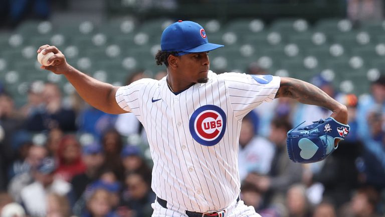 CHICAGO, ILLINOIS - APRIL 11: Edward Cabrera #30 of the Chicago Cubs delivers a pitch against the Pittsburgh Pirates during the first inning at Wrigley Field on April 11, 2026 in Chicago, Illinois. (Photo by Sage Zipeto/Getty Images)