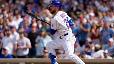 CHICAGO, ILLINOIS - APRIL 12: Michael Busch #29 of the Chicago Cubs hits a double in a game against the Pittsburgh Pirates at Wrigley Field on April 12, 2026 in Chicago, Illinois. (Photo by Matt Dirksen/Chicago Cubs/Getty Images)