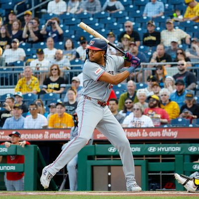 PITTSBURGH, PA - APRIL 13: James Wood #29 of the Washington Nationals in action against the Pittsburgh Pirates at PNC Park on April 13, 2026 in Pittsburgh, Pennsylvania. (Photo by Justin K. Aller/Getty Images)