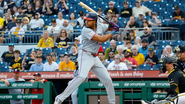 PITTSBURGH, PA - APRIL 13: James Wood #29 of the Washington Nationals in action against the Pittsburgh Pirates at PNC Park on April 13, 2026 in Pittsburgh, Pennsylvania. (Photo by Justin K. Aller/Getty Images)