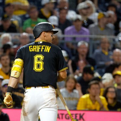 PITTSBURGH, PA - APRIL 13: Konnor Griffin #6 of the Pittsburgh Pirates in action against the Washington Nationals at PNC Park on April 13, 2026 in Pittsburgh, Pennsylvania. (Photo by Justin K. Aller/Getty Images)