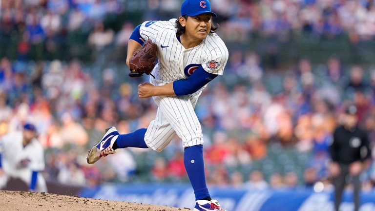 CHICAGO, ILLINOIS - APRIL 21: Shota Imanaga #18 of the Chicago Cubs pitches in a game against the Philadelphia Phillies at Wrigley Field on April 21, 2026 in Chicago, Illinois. (Photo by Matt Dirksen/Chicago Cubs/Getty Images)
