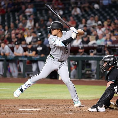 PHOENIX, ARIZONA - APRIL 22: Munetaka Murakami #5 of the Chicago White Sox bats during the fifth inning against the Arizona Diamondbacks at Chase Field on April 22, 2026 in Phoenix, Arizona. The Diamondbacks defeated the White Sox 11-7. (Photo by Chris Coduto/Getty Images)