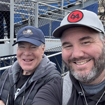 Just Baseball's Mark Garland and his father-in-law at Hoglund Park.