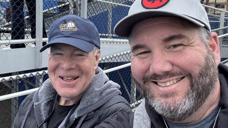 Just Baseball's Mark Garland and his father-in-law at Hoglund Park.