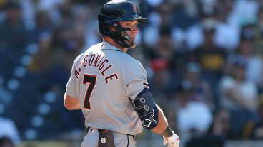 SAN DIEGO, CALIFORNIA - MARCH 26: Kevin McGonigle of the Detroit Tigers looks on during the ninth inning of a game against the San Diego Padres on Opening Day at Petco Park on March 26, 2026 in San Diego, California. (Photo by Sean M. Haffey/Getty Images)
