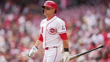 CINCINNATI, OHIO - MARCH 29: TJ Friedl #29 of the Cincinnati Reds looks on during a baseball game against the Boston Red Sox at Great American Ball Park on March 29, 2026 in Cincinnati, Ohio. (Photo by Jeff Dean/Getty Images)