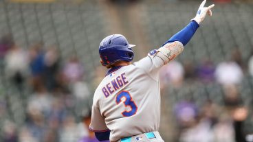 DENVER, CO - MAY 04: Carson Benge #3 of the New York Mets celebrates towards the bullpen after hitting a solo home run in the sixth inning against the Colorado Rockies at Coors Field on May 4, 2026 in Denver, Colorado. (Photo by Justin Edmonds/Getty Images)