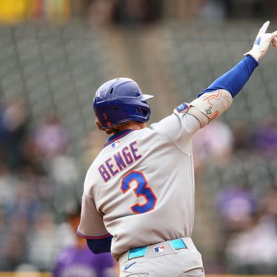 DENVER, CO - MAY 04: Carson Benge #3 of the New York Mets celebrates towards the bullpen after hitting a solo home run in the sixth inning against the Colorado Rockies at Coors Field on May 4, 2026 in Denver, Colorado. (Photo by Justin Edmonds/Getty Images)