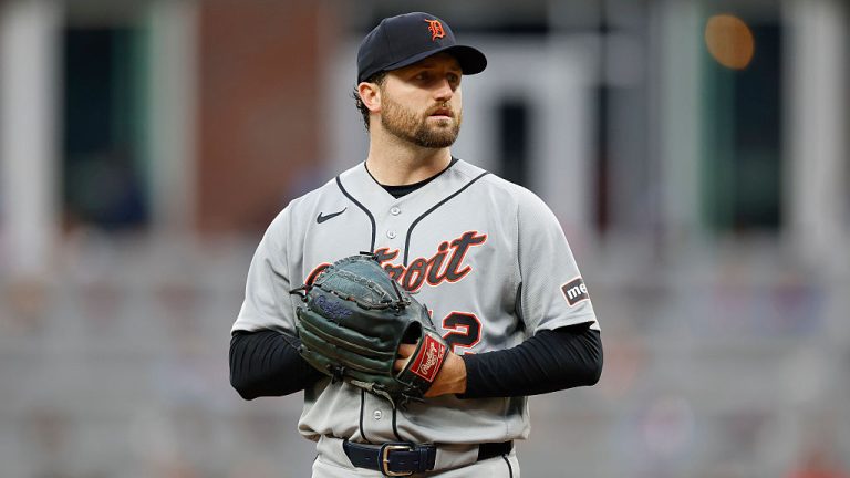 ATLANTA, GEORGIA - APRIL 28: Casey Mize #12 of the Detroit Tigers gets set to throw a pitch during a game against the Atlanta Braves at Truist Park on April 28, 2026 in Atlanta, Georgia. (Photo by Brandon Sloter/IOS/Getty Images)