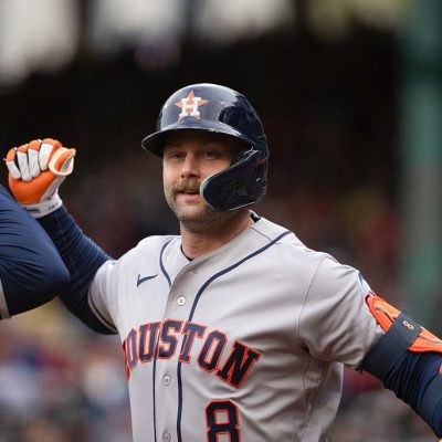 BOSTON, MA - MAY 02: Christian Walker #8 of the Houston Astros celebrates after hitting a solo home run in the fifth inning during the game between the Houston Astros and the Boston Red Sox at Fenway Park on Saturday, May 2, 2026 in Boston, Massachusetts. (Photo by Natalie Reid/MLB Photos via Getty Images)