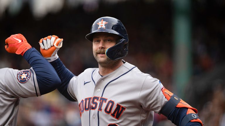 BOSTON, MA - MAY 02: Christian Walker #8 of the Houston Astros celebrates after hitting a solo home run in the fifth inning during the game between the Houston Astros and the Boston Red Sox at Fenway Park on Saturday, May 2, 2026 in Boston, Massachusetts. (Photo by Natalie Reid/MLB Photos via Getty Images)