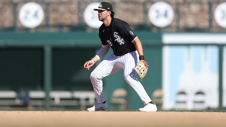 GLENDALE, ARIZONA - FEBRUARY 22: Jacob Gonzalez #89 of the Chicago White Sox prepares to field the ball during the seventh inning of the spring training game against the Milwaukee Brewers at Camelback Ranch on February 22, 2026 in Glendale, Arizona. (Photo by Jeremy Chen/Getty Images)