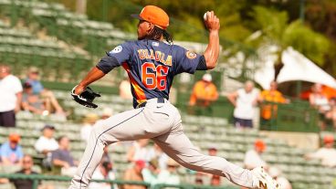 SARASOTA, FL - MARCH 04: Houston Astros pitcher Miguel Ullola (66) throws a pitch against the Baltimore Orioles on March 4, 2026, at Ed Smith Stadium at Sarasota, Florida. (Photo by Brian Spurlock/Icon Sportswire via Getty Images)