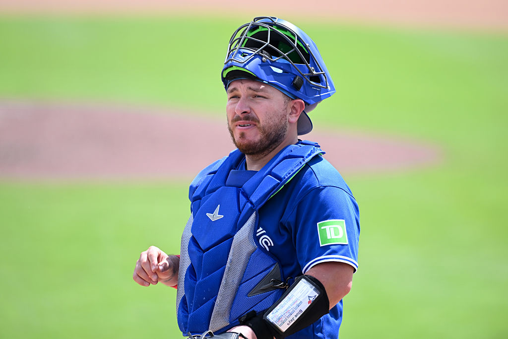 DUNEDIN, FLORIDA - MARCH 14, 2026: Alejandro Kirk #30 of the Toronto Blue Jays looks on during the fourth inning of a spring training game against the Detroit Tigers at TD Ballpark on March 14, 2026 in Dunedin, Florida. (Photo by Nick Cammett/Diamond Images via Getty Images)