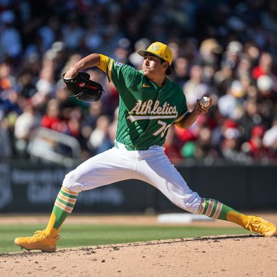 LAS VEGAS, NEVADA - MARCH 7: Gage Jump #79 of the Athletics pitches during a spring training game against the Los Angeles Angels at Las Vegas Ballpark on March 7, 2026 in Las Vegas, Nevada. (Photo by Justine Willard/Athletics/Getty Images)
