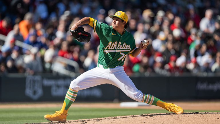 LAS VEGAS, NEVADA - MARCH 7: Gage Jump #79 of the Athletics pitches during a spring training game against the Los Angeles Angels at Las Vegas Ballpark on March 7, 2026 in Las Vegas, Nevada. (Photo by Justine Willard/Athletics/Getty Images)