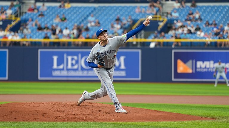 ST. PETERSBURG, FL - MAY 06: Patrick Corbin #46 of the Toronto Blue Jays pitches during the game between the Toronto Blue Jays and the Tampa Bay Rays at Tropicana Field on Wednesday, May 6, 2026 in St. Petersburg, Florida. (Photo by Alex Zadorozny/MLB Photos via Getty Images)