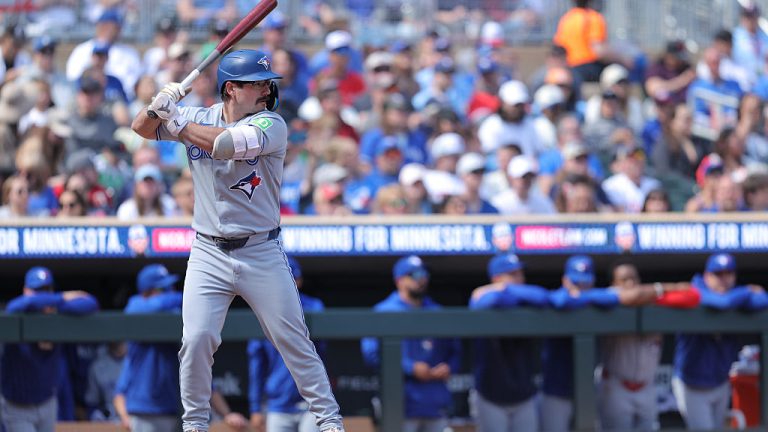 MINNEAPOLIS, MN - MAY 02: Toronto Blue Jays left fielder Davis Schneider (36) stands in the batters box during the MLB game between Toronto Blue Jays and the Minnesota Twins on May 2nd, 2026, at Target Field in Minneapolis, MN. (Photo by Bailey Hillesheim/Icon Sportswire via Getty Images)