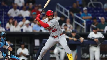 MIAMI, FLORIDA - APRIL 21: Iván Herrera #48 of the St. Louis Cardinals bats against the Miami Marlins during the seventh inning at loanDepot park on April 21, 2026 in Miami, Florida. (Photo by Tomas Diniz Santos/Getty Images)