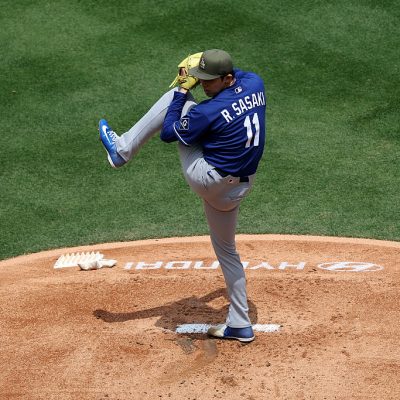 ANAHEIM, CALIFORNIA - MAY 17: Roki Sasaki #11 of the Los Angeles Dodgers pitches during a game against the Los Angeles Angels at Angel Stadium of Anaheim on May 17, 2026 in Anaheim, California. (Photo by Sean M. Haffey/Getty Images)