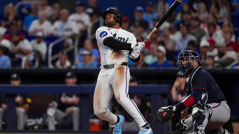 MIAMI, FLORIDA - MAY 19: Xavier Edwards #9 of the Miami Marlins in the game against the Atlanta Braves at loanDepot park on May 19, 2026 in Miami, Florida. (Photo by Jasen Vinlove/Miami Marlins/Getty Images)