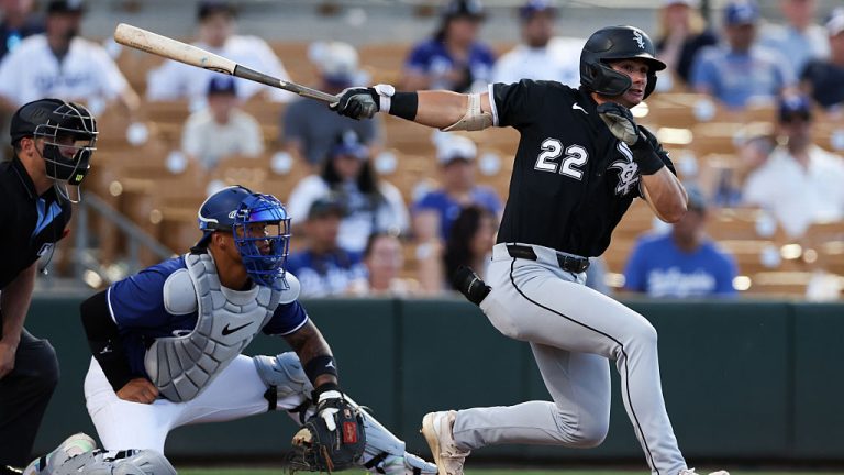 PHOENIX, AZ - MARCH 21: Jaden Fauske #22 of the Chicago White Sox bats in the second inning during the game between the Chicago White Sox and the Los Angeles Dodgers at Camelback Ranch on Saturday, March 21, 2026 in Phoenix, Arizona. (Photo by Rob Leiter/MLB Photos via Getty Images)