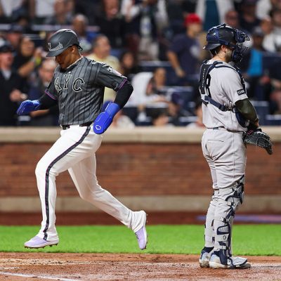 NEW YORK, NEW YORK - MAY 16: Juan Soto #22 of the New York Mets runs into home plate to score during the fifth inning against the New York Yankees at Citi Field on May 16, 2026 in the Queens borough of New York City. (Photo by Ishika Samant/Getty Images)
