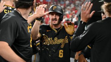 ST. LOUIS, MO - MAY 19: Konnor Griffin #6 of the Pittsburgh Pirates celebrates in the dugout during the game between the Pittsburgh Pirates and the St. Louis Cardinals at Busch Stadium on Tuesday, May 19, 2026 in St. Louis, Missouri. (Photo by Ali Overstreet/MLB Photos via Getty Images)