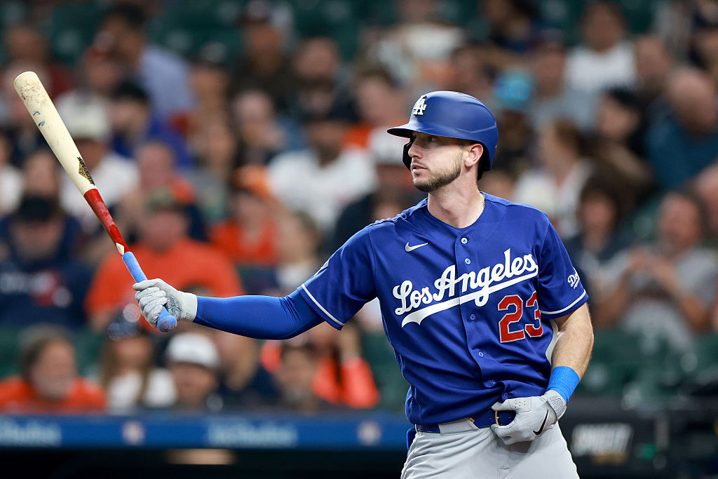 HOUSTON, TEXAS - MAY 05: Kyle Tucker #23 of the Los Angeles Dodgers in action during an at bat in the first inning of the game against the Houston Astros at Daikin Park on May 05, 2026 in Houston, Texas. (Photo by Kenneth Richmond/Getty Images)