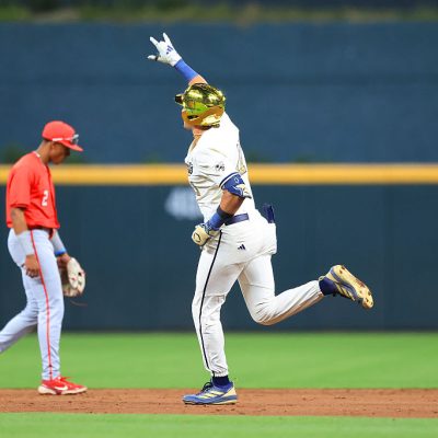 ATLANTA, GA - APRIL 21: Ryan Zuckerman (11) of the Georgia Tech Yellow Jackets celebrates his home run in the 5th inning during the Tuesday evening men's college baseball game between the Georgia Bulldogs and the Georgia Tech Yellow Jackets on April 21, 2026 at Truist Park in Atlanta, GA. (Photo by David J. Griffin/Icon Sportswire via Getty Images)