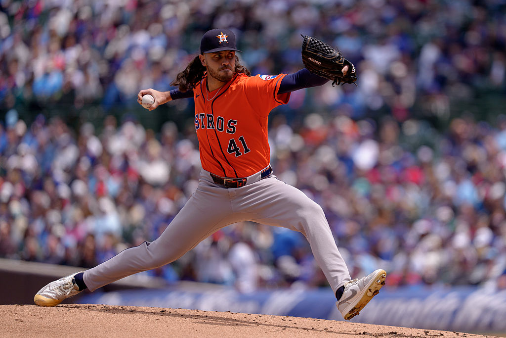 CHICAGO, ILLINOIS - MAY 22: Spencer Arrighetti #41 of the Houston Astros pitches in a game against the Chicago Cubs at Wrigley Field on May 22, 2026 in Chicago, Illinois. (Photo by Matt Dirksen/Chicago Cubs/Getty Images)