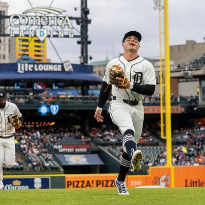 DETROIT, MI - MAY 02: Detroit Tigers shortstop Kevin McGonigle (7) walks toward the dugout during a regular season Major League Baseball game between the Texas Rangers and the Detroit Tigers on May 02, 2026 at Comerica Park in Detroit, Michigan. (Photo by Joseph Weiser/Icon Sportswire via Getty Images)