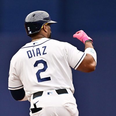 ST PETERSBURG, FLORIDA - APRIL 26: Yandy Díaz #2 of the Tampa Bay Rays runs the bases after hitting a two-run home run in the third inning against the Minnesota Twins at Tropicana Field on April 26, 2026 in St Petersburg, Florida. (Photo by Julio Aguilar/Getty Images)