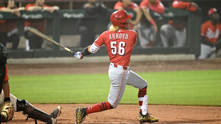 SCOTTSDALE, ARIZONA - MARCH 19, 2026: Edwin Arroyo #56 of the Cincinnati Reds bats during the fifth inning of a spring training Spring Breakout game against the San Francisco Giants at Scottsdale Stadium on March 19, 2026 in Scottsdale, Arizona. (Photo by Chris Bernacchi/Diamond Images via Getty Images)